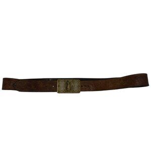 Noona Genuine Leather VIntage brown tooled brass horse buckle belt XL 44x1.5